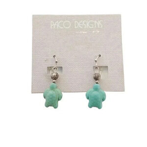 NEW Artisan Beachy Silver & Turquoise Sea Turtle Dangling Earrings